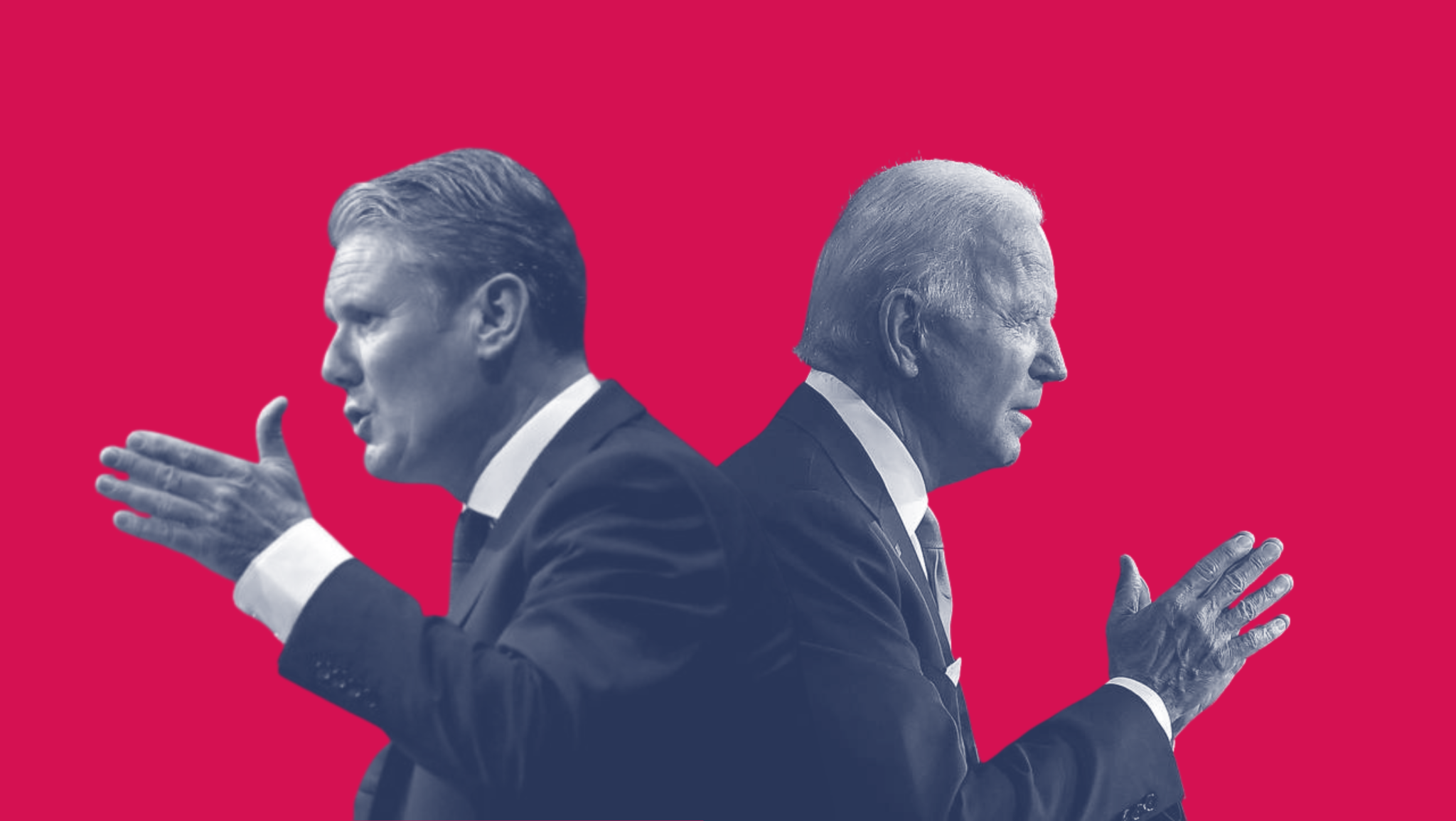 Keir Starmer and Joe Biden back to back on pink background