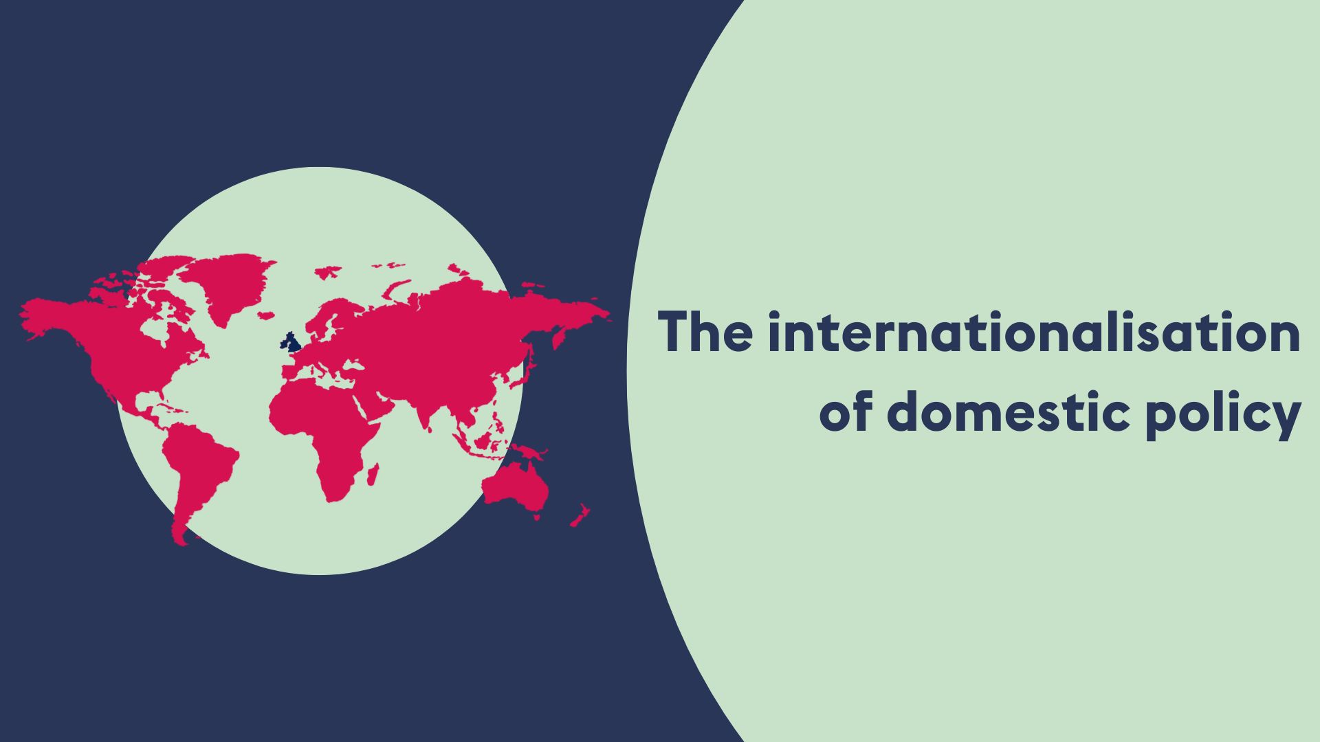 World map in pink with UK in blue